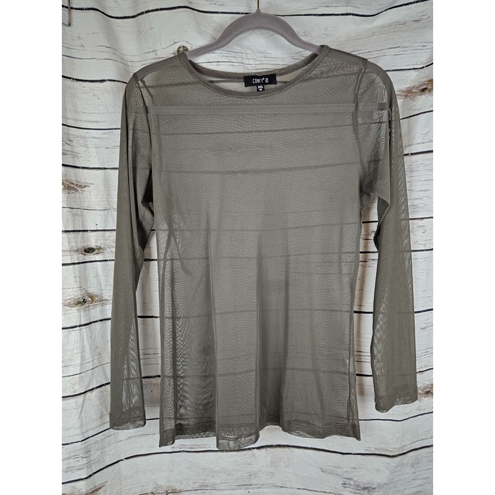 Comfy USA Olive Sheer Mesh Top M Long Sleeves Womens Pullover Fairy Grunge